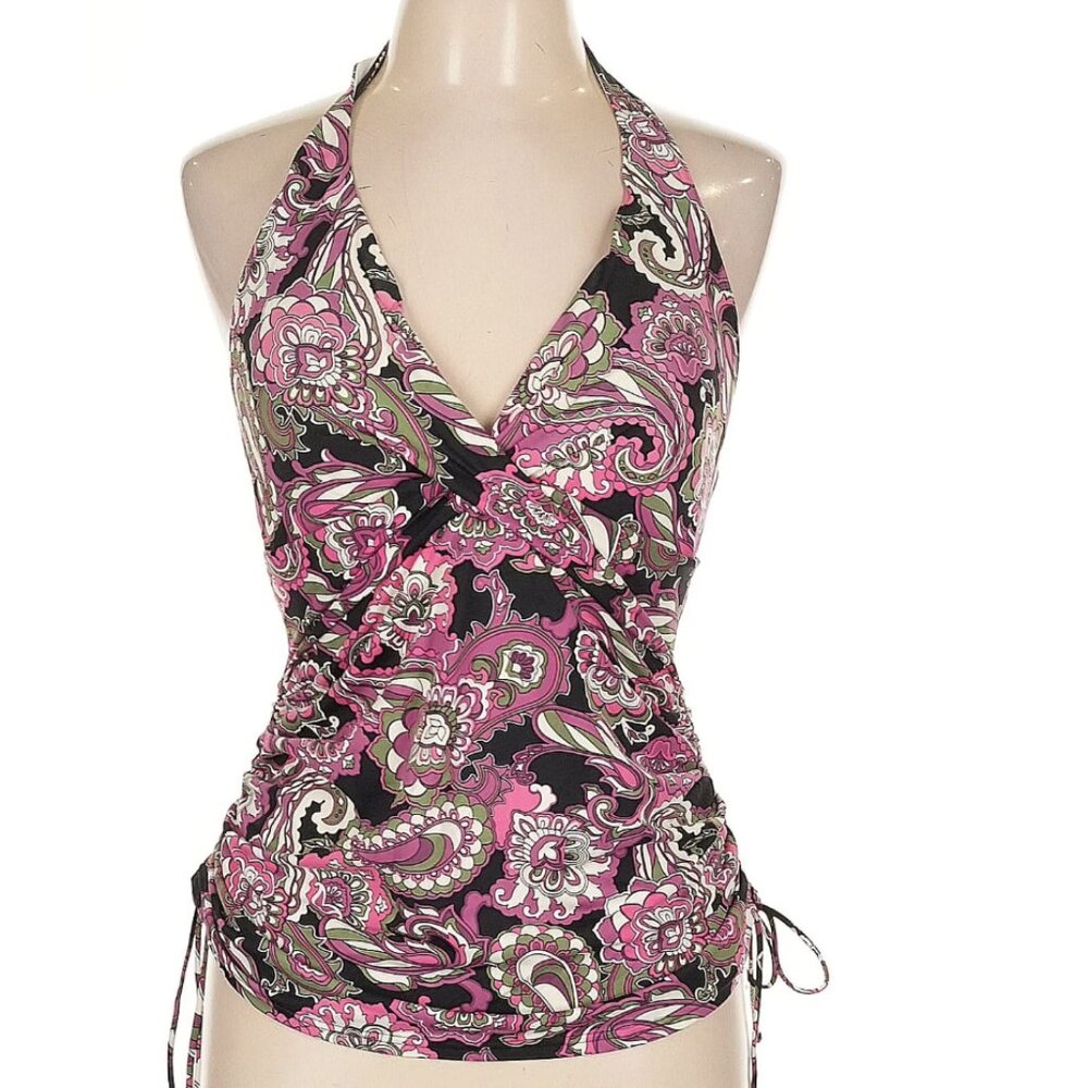 Lands End size 2 Halter Tankini Swim Top bottom skirt Purple Paisley Print